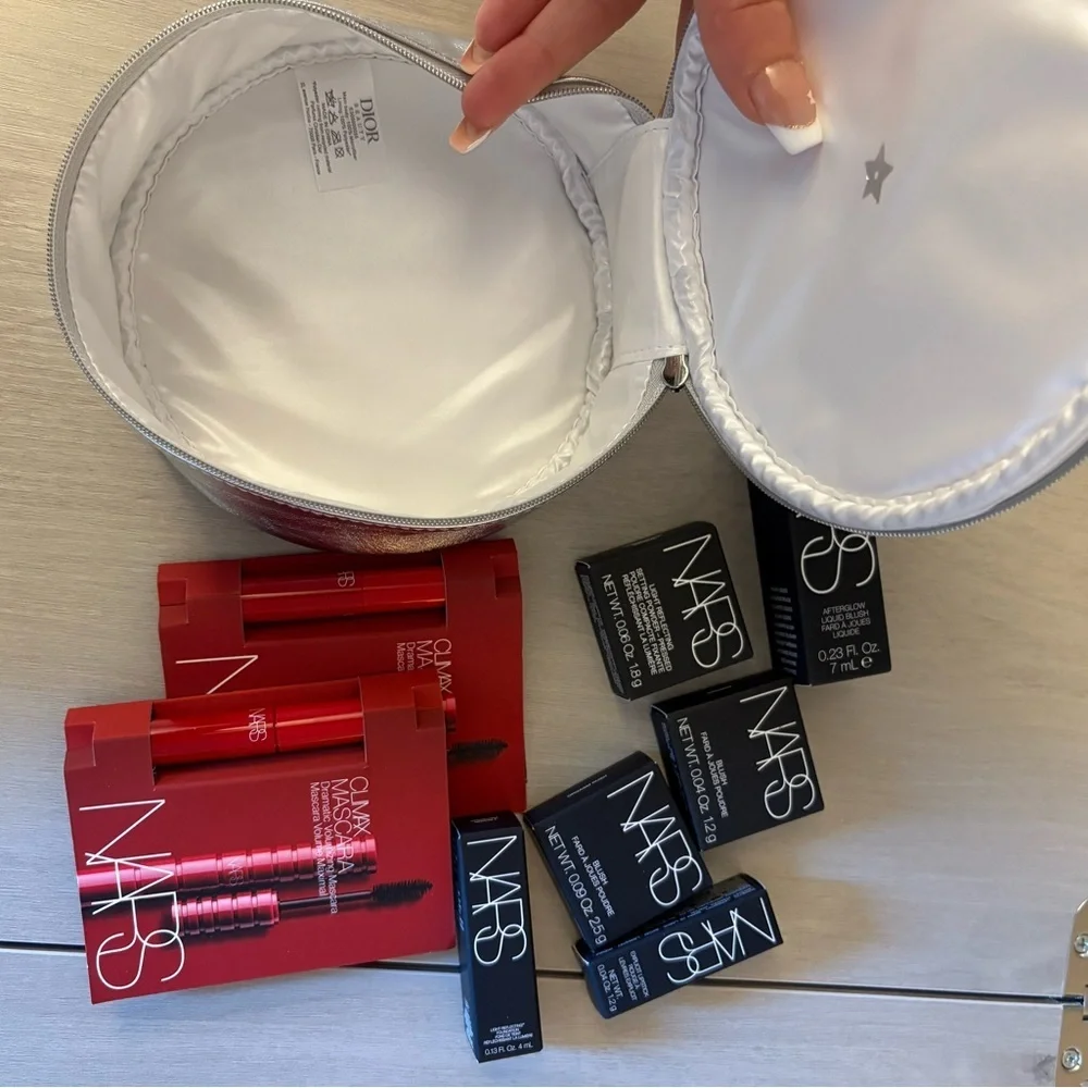 Dior silver  Cosmetic Pouch with Nars cosmetics‎ inside
